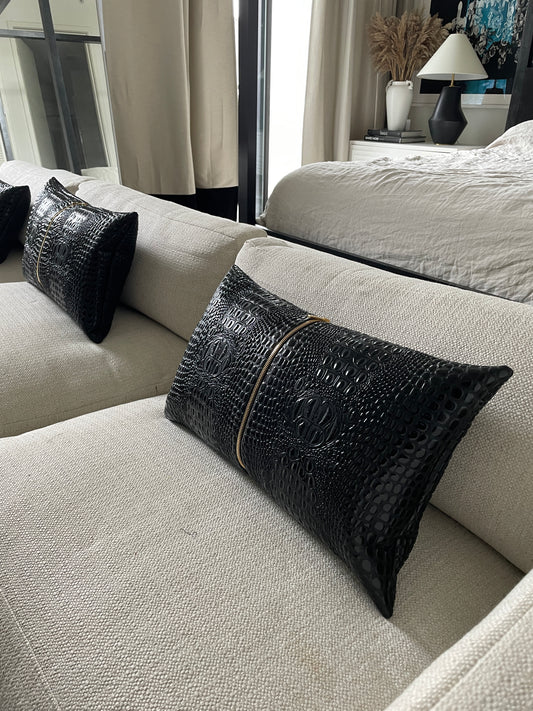 Noir Lumbar | Crocodile skin pillow